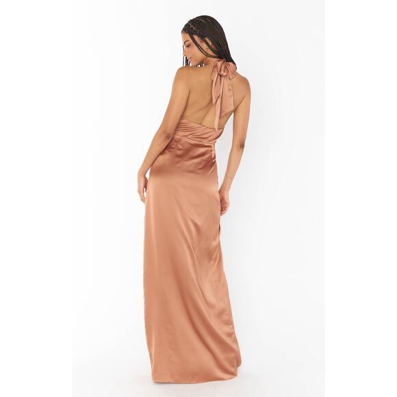 Show Me Your Mumu Adele Halter Maxi Dress in Copper Luxe Satin M - Picture 6 of 6
